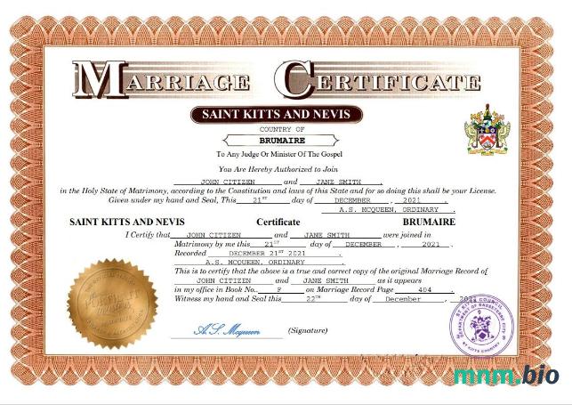 Saint Kitts and Nevis akt małżeństwa Word i PDF szablon